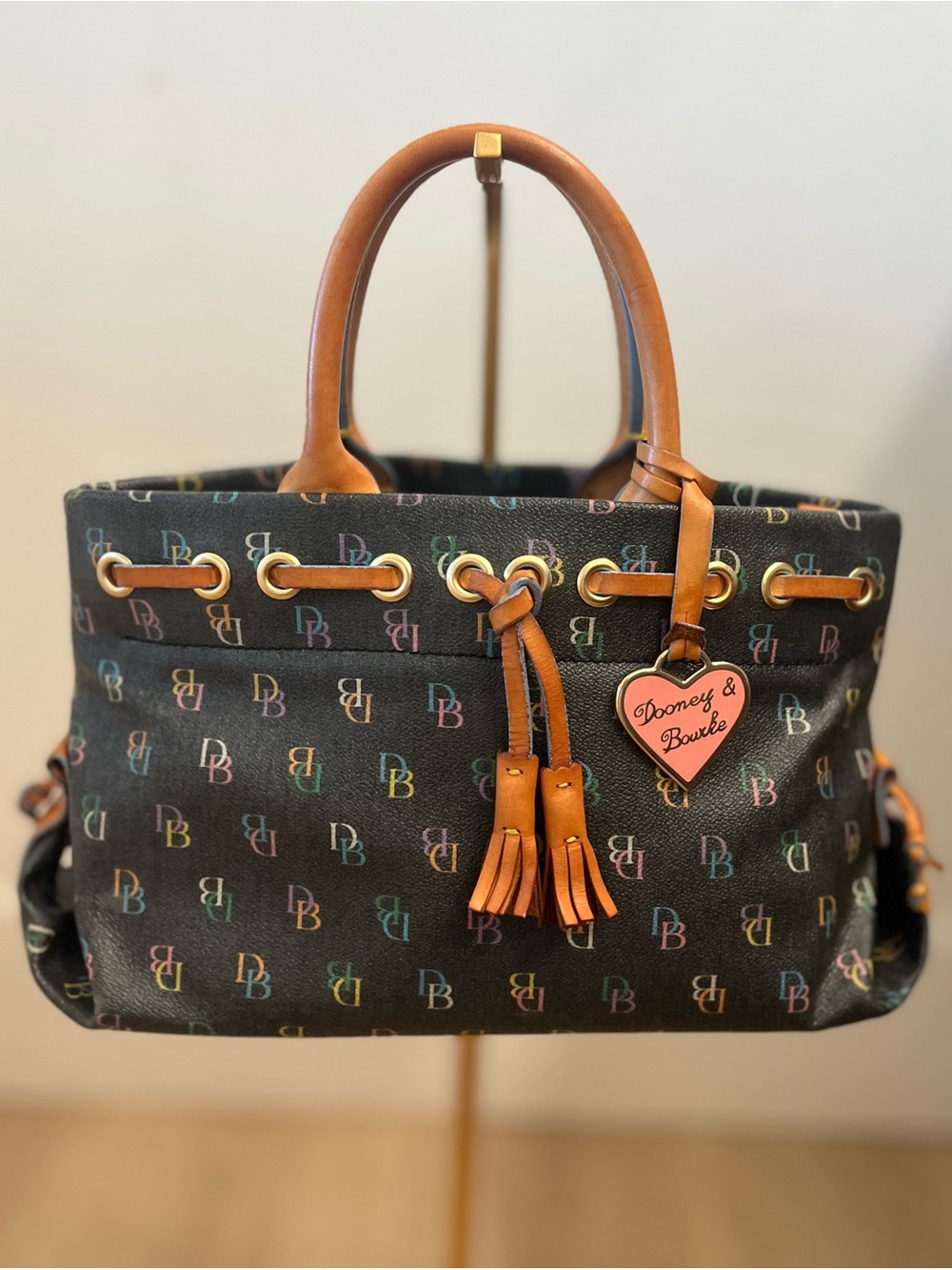 Dooney & Bourke Black Rainbow-Logo Drawstring Tote